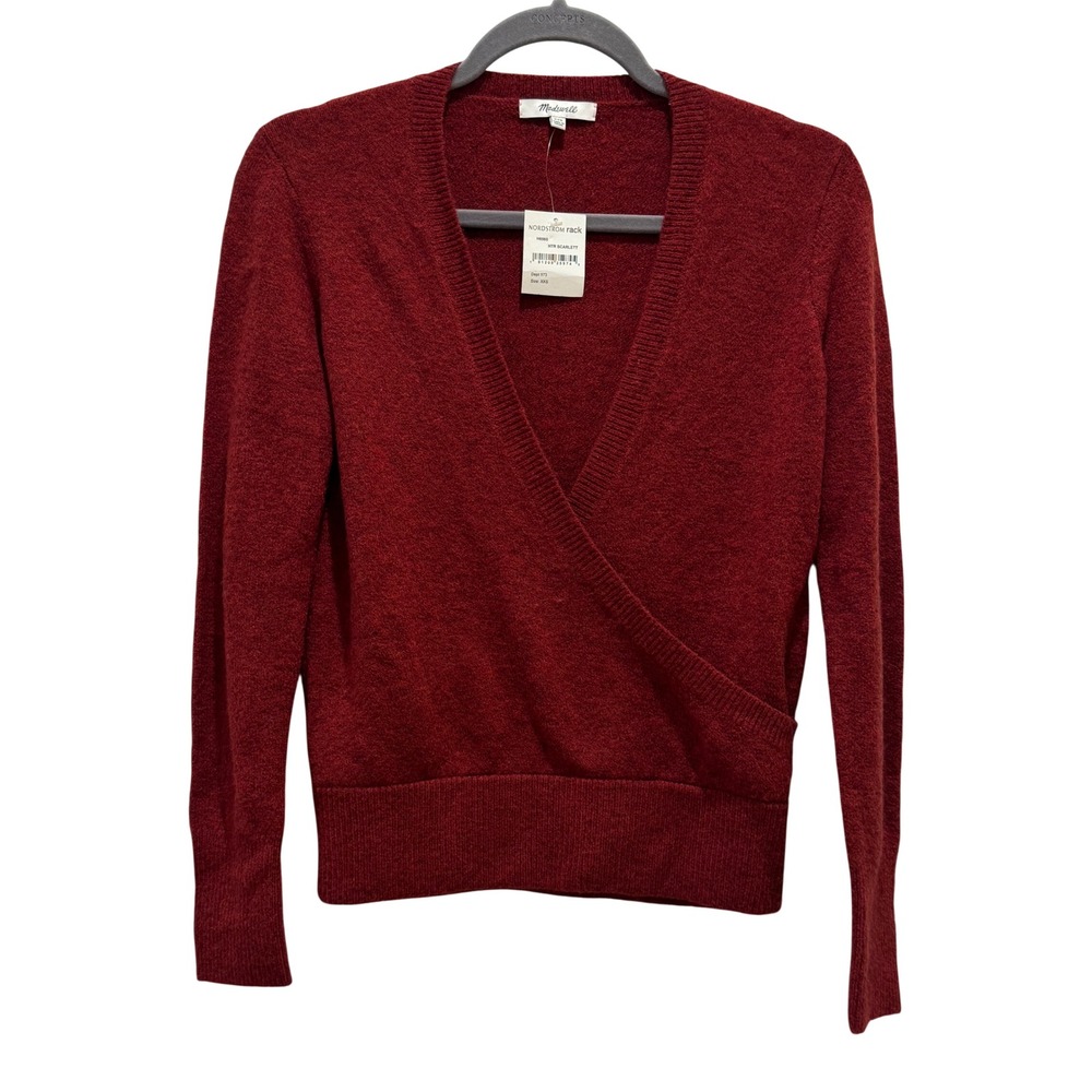 NEW Madewell Wrap Sweater Women XXS Red Surplice Wool Alpaca Blend H6985 Classic